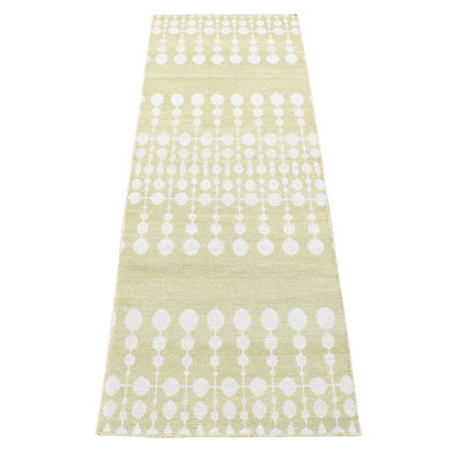 Flat Weave Wool Hand Woven Rug Green No Border 2.8X8.0 -O080538