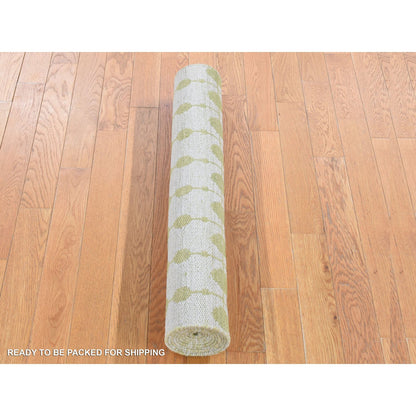 Flat Weave Wool Hand Woven Rug Green No Border 2.8X8.0 -O080538