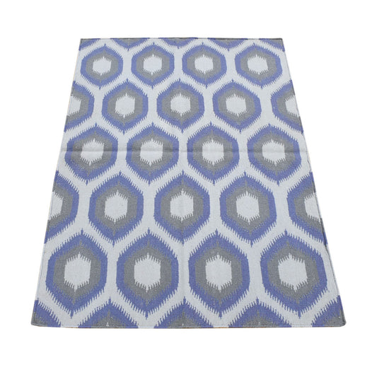 Flat Weave Wool Hand Woven Rug Grey No Border 4.2X6.0 -O080541
