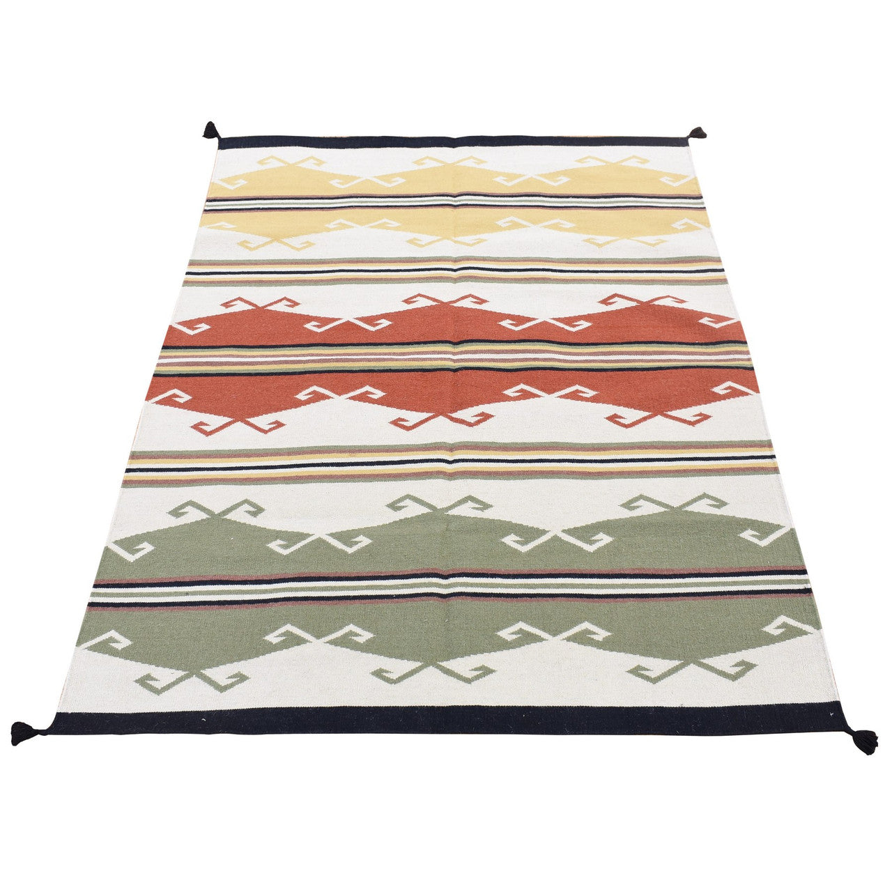 Flat Weave Wool Hand Woven Rug Ivory No Border 5.2X7.0 -O080545