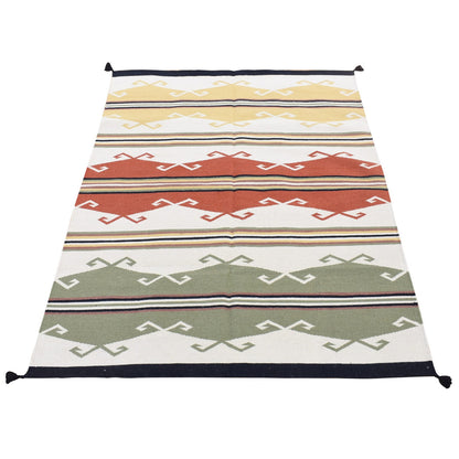 Flat Weave Wool Hand Woven Rug Ivory No Border 5.2X7.0 -O080545