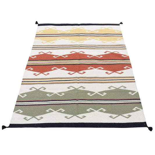 Flat Weave Wool Hand Woven Rug Ivory No Border 5.2X7.0 -O080545