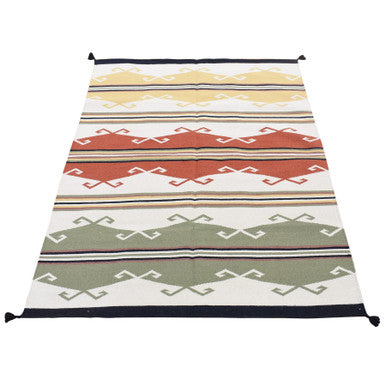 Flat Weave Wool Hand Woven Rug Ivory No Border 5.2X7.0 -O080545