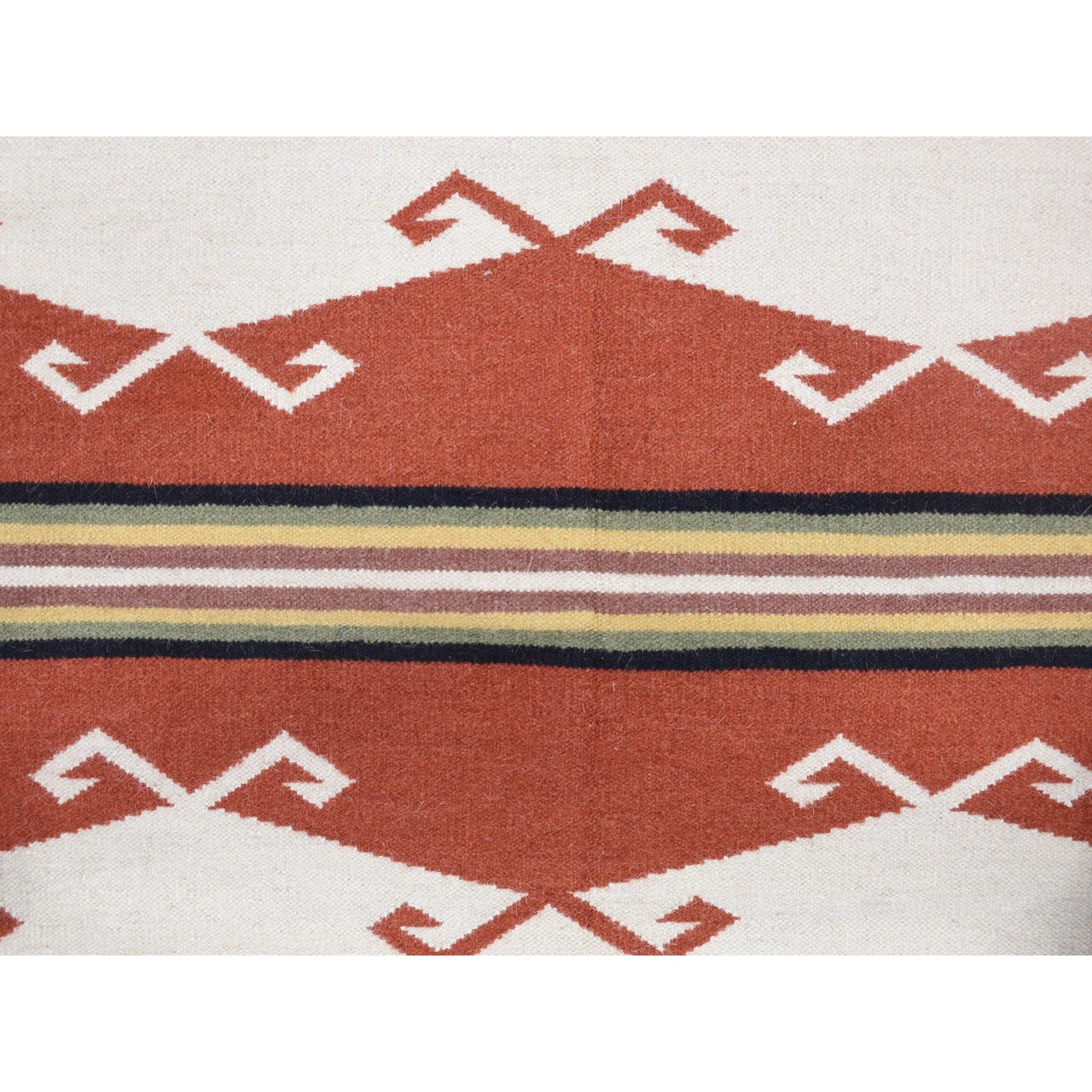 Flat Weave Wool Hand Woven Rug Ivory No Border 5.2X7.0 -O080545
