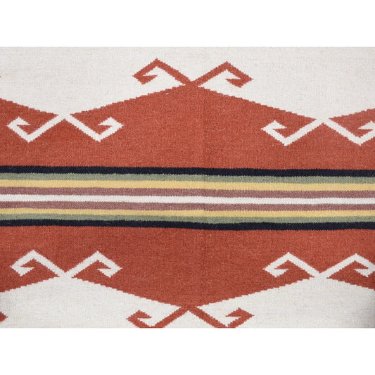 Flat Weave Wool Hand Woven Rug Ivory No Border 5.2X7.0 -O080545