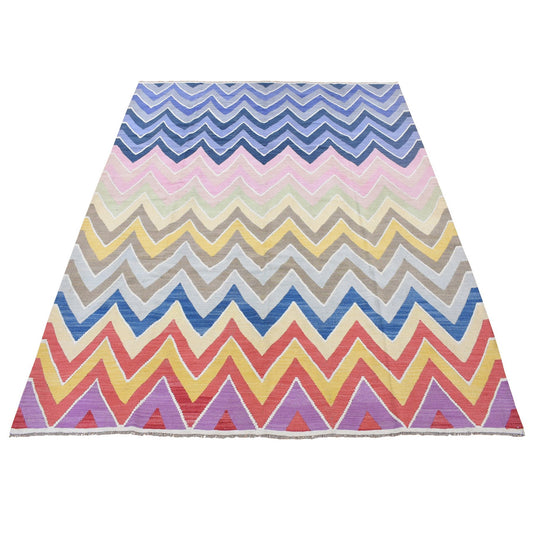 Flat Weave Wool Hand Woven Rug Pink No Border 8.0X10.0 -O080548