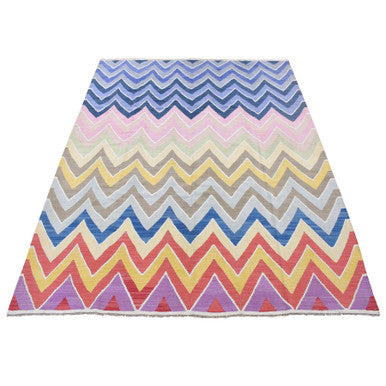 Flat Weave Wool Hand Woven Rug Pink No Border 8.0X10.0 -O080548