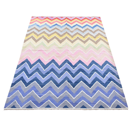 Flat Weave Wool Hand Woven Rug Pink No Border 5.10X8.0 -O080549