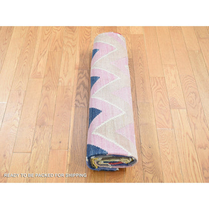 Flat Weave Wool Hand Woven Rug Pink No Border 5.10X8.0 -O080549
