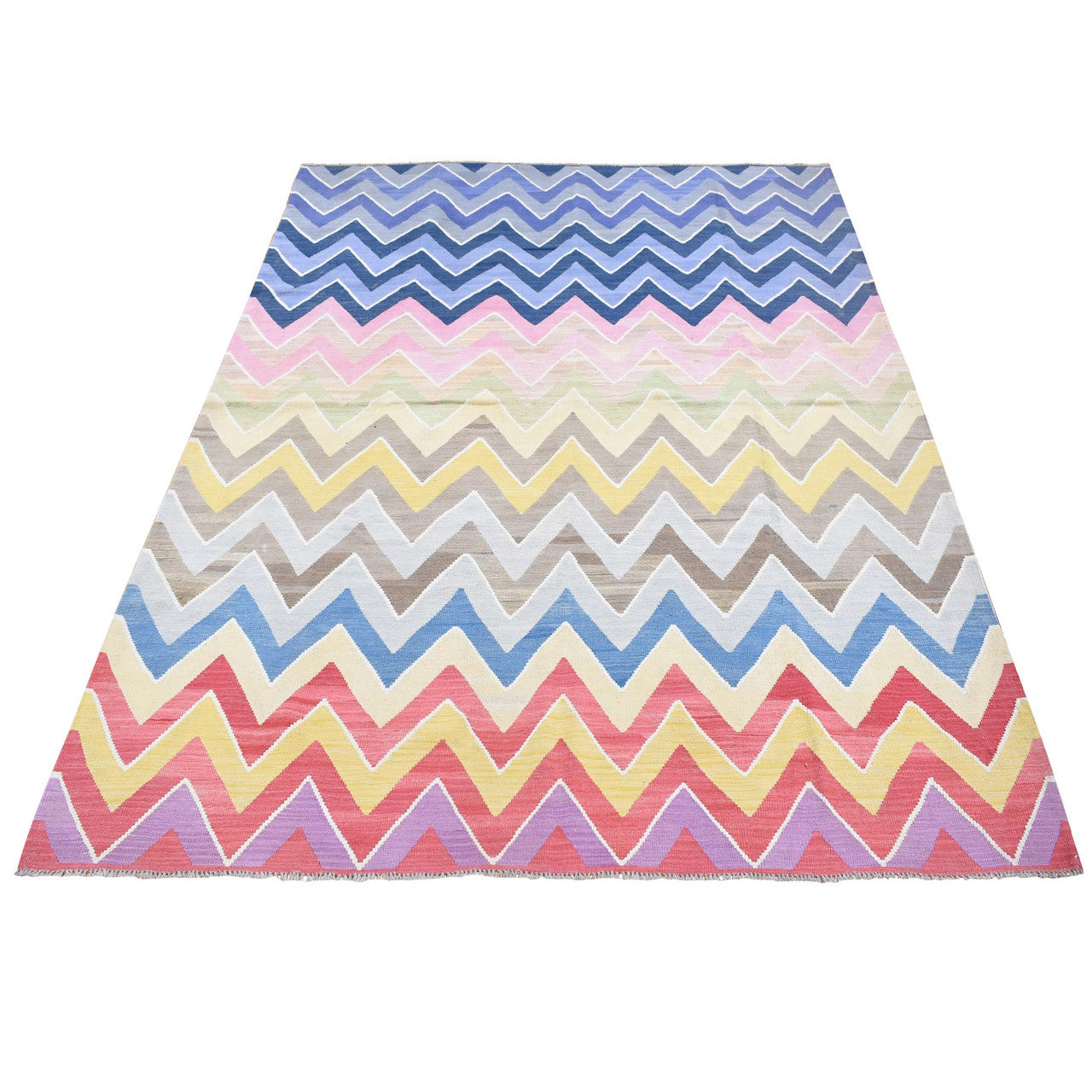 Flat Weave Wool Hand Woven Rug Pink No Border 7.1X10.1 -O080551