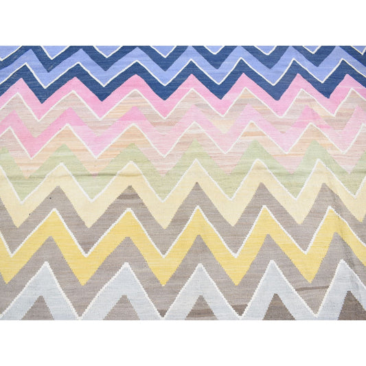 Flat Weave Wool Hand Woven Rug Pink No Border 7.1X10.1 -O080551