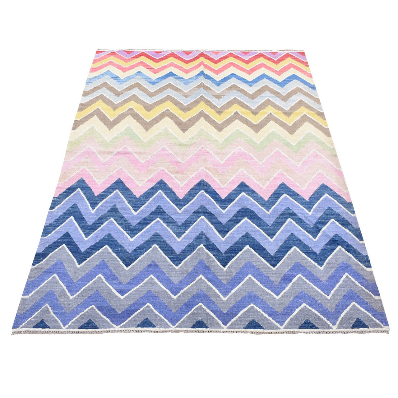 Flat Weave Wool Hand Woven Rug Pink No Border 5.8X7.10 -O080552