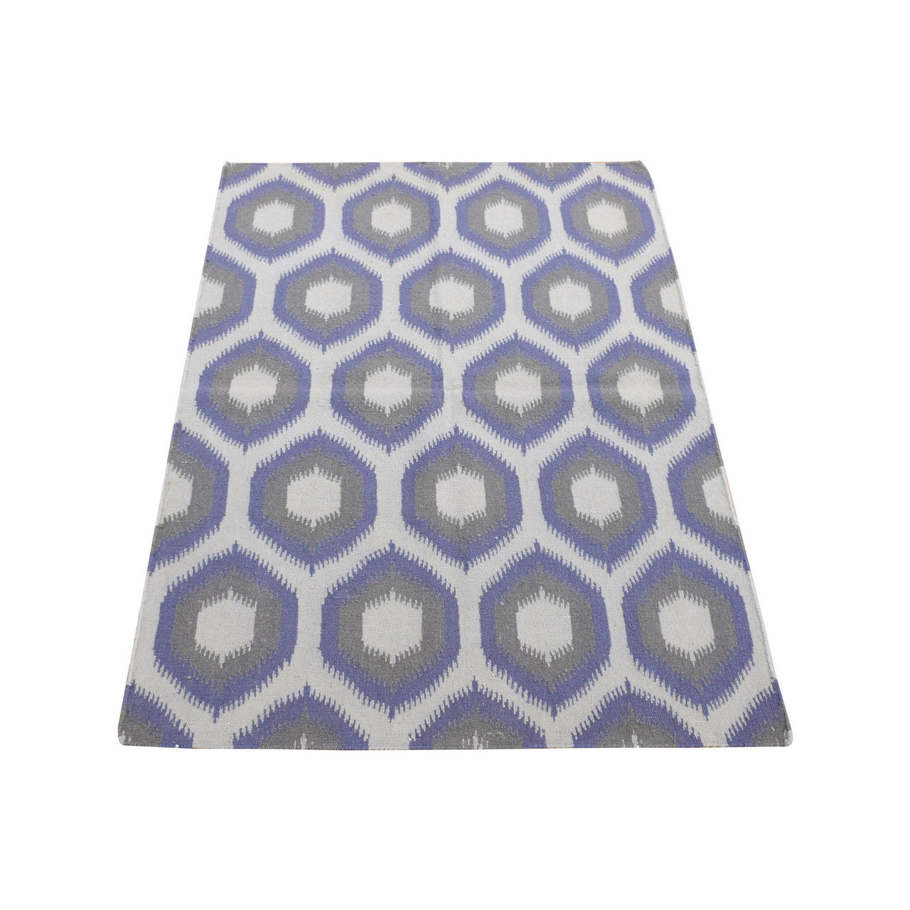 Flat Weave Wool Hand Woven Rug Grey No Border 4.0X6.0 -O080557