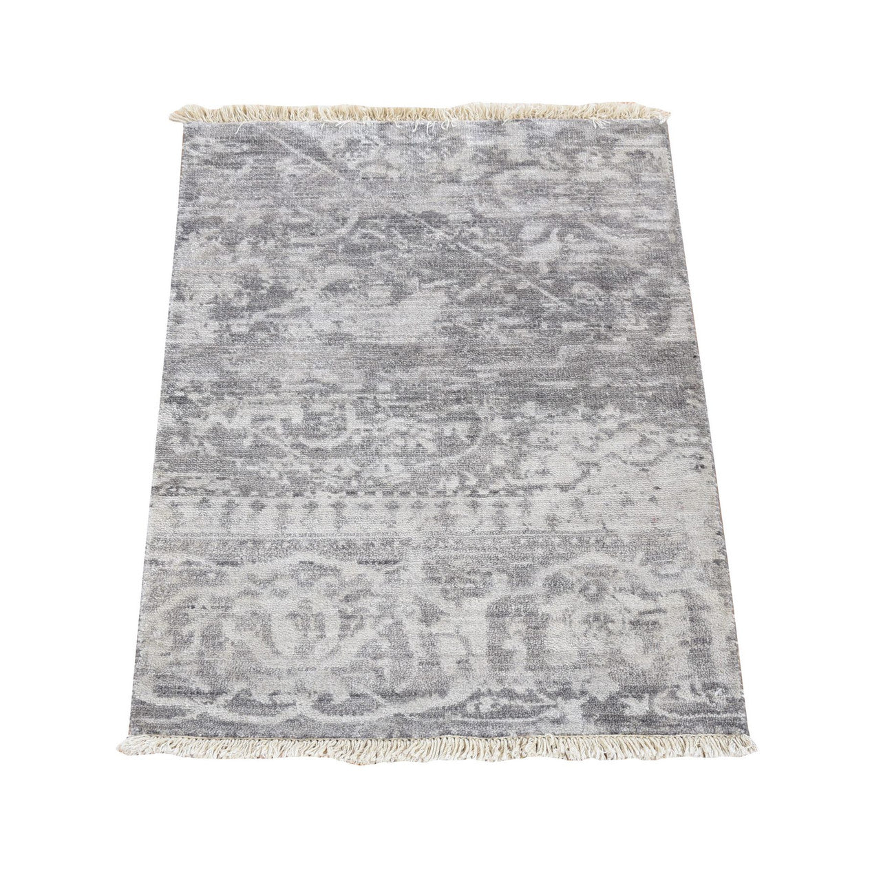 Gray 2'0" x 3'0" Modern and Contemporary Hand knotted Silk Rug - Sku: O080558