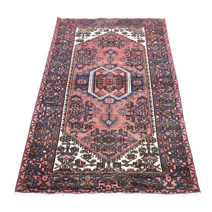 Persian Wool Hand Knotted Rug Red Navy Blue 4.0X7.0 -O080574
