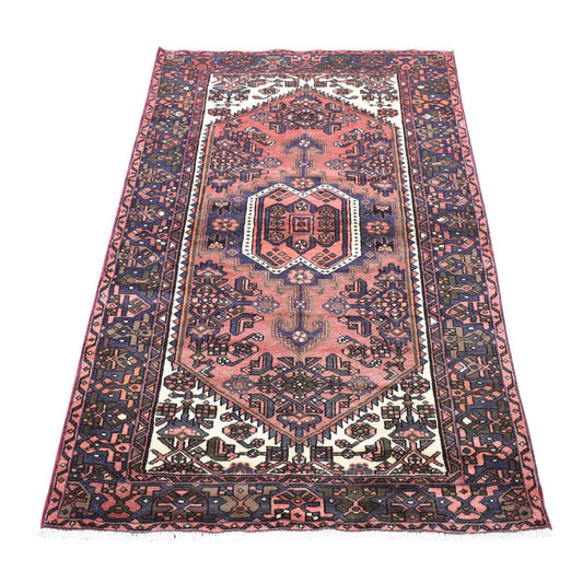 Persian Wool Hand Knotted Rug Red Navy Blue 4.0X7.0 -O080574