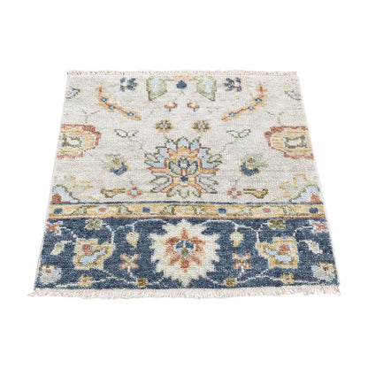 Oushak And Peshawar Wool Hand Knotted Rug Grey Navy Blue 3.0X3.1 -O080577