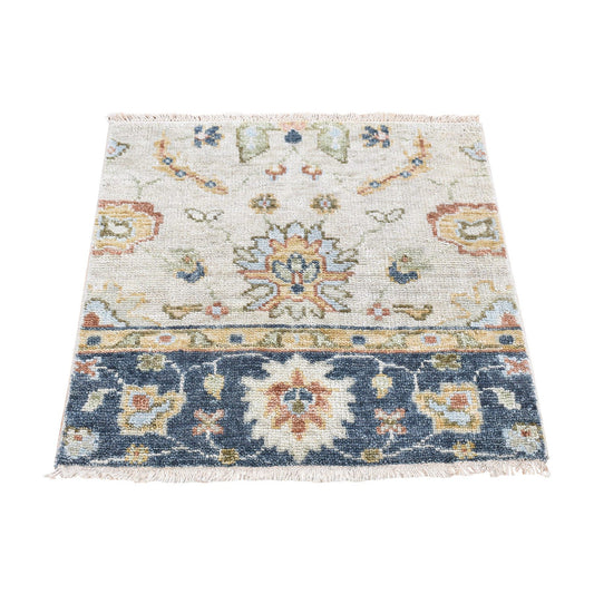 Oushak And Peshawar Wool Hand Knotted Rug Grey Navy Blue 3.0X3.1 -O080577