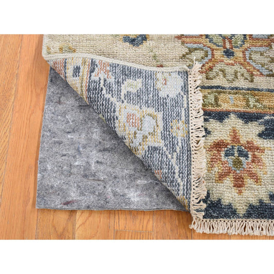 Oushak And Peshawar Wool Hand Knotted Rug Grey Navy Blue 3.0X3.1 -O080577