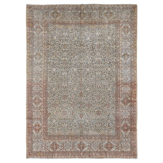Antique Wool Hand Knotted Rug Beige Beige 8.6X12.1 -O080589