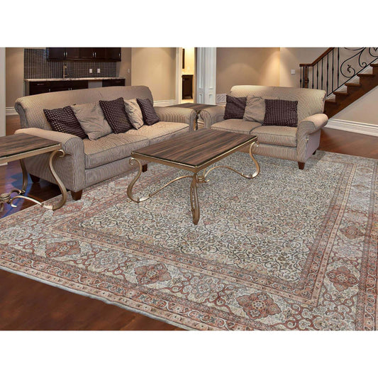 Antique Wool Hand Knotted Rug Beige Beige 8.6X12.1 -O080589