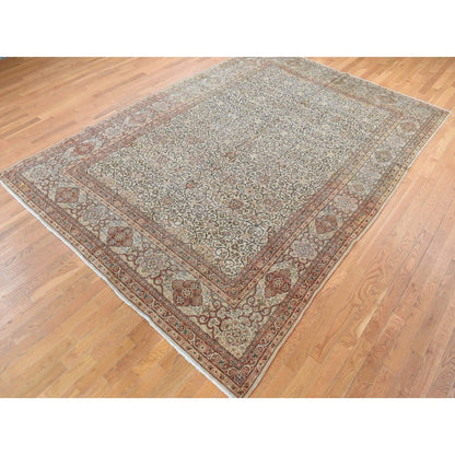 Antique Wool Hand Knotted Rug Beige Beige 8.6X12.1 -O080589