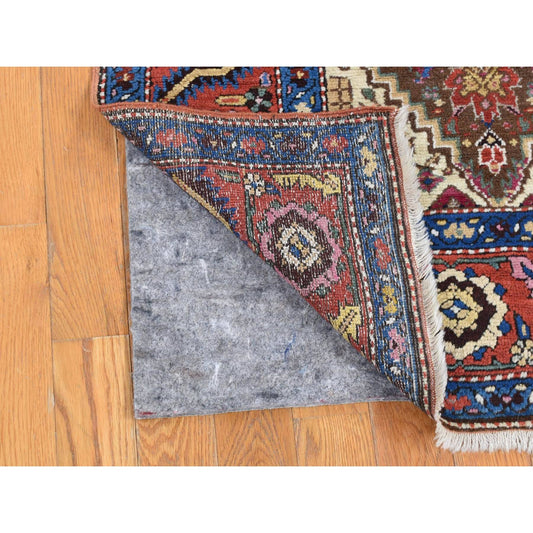 Antique Wool Hand Knotted Rug Brown Red 3.0X13.6 -O080592