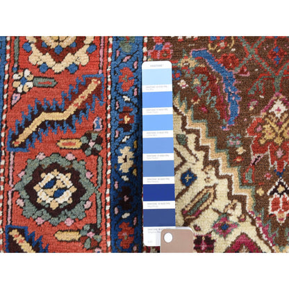 Antique Wool Hand Knotted Rug Brown Red 3.0X13.6 -O080592