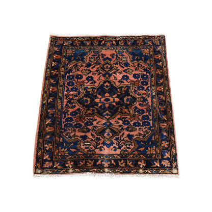 Antique Wool Hand Knotted Rug Red Navy Blue 2.1X2.7 -O080593