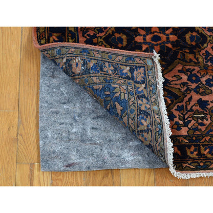 Antique Wool Hand Knotted Rug Red Navy Blue 2.1X2.7 -O080593