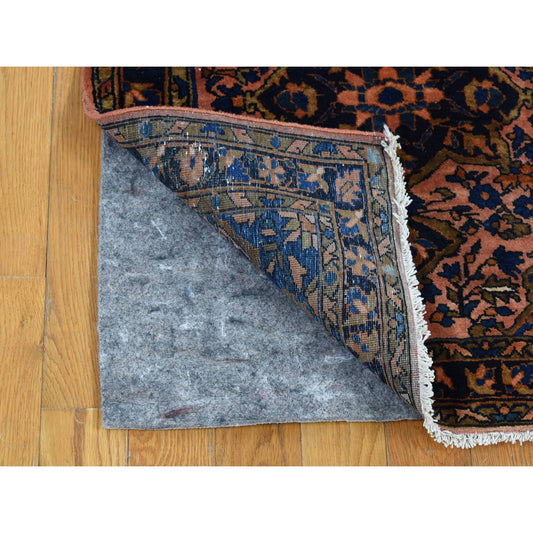 Antique Wool Hand Knotted Rug Red Navy Blue 2.1X2.7 -O080593