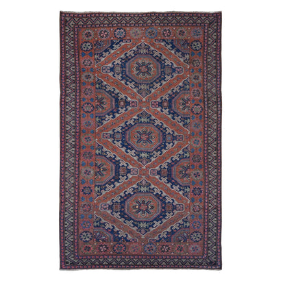 Tribal & Geometric Wool Hand Knotted Rug Red Midnight Blue 7.0X11.0 -O080599