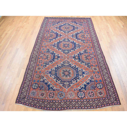 Tribal & Geometric Wool Hand Knotted Rug Red Midnight Blue 7.0X11.0 -O080599
