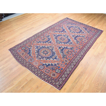 Tribal & Geometric Wool Hand Knotted Rug Red Midnight Blue 7.0X11.0 -O080599