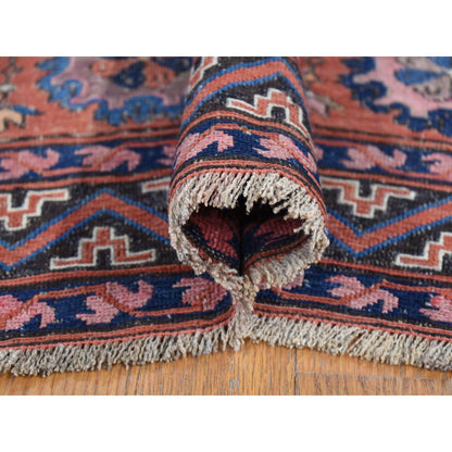 Tribal & Geometric Wool Hand Knotted Rug Red Midnight Blue 7.0X11.0 -O080599