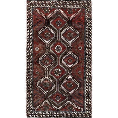 Overdyed & Vintage Wool Hand Knotted Rug Red 4.11x9.2 -O0805