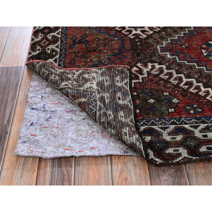 Overdyed & Vintage Wool Hand Knotted Rug Red 4.11x9.2 -O0805