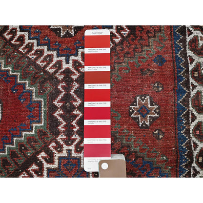 Overdyed & Vintage Wool Hand Knotted Rug Red 4.11x9.2 -O0805