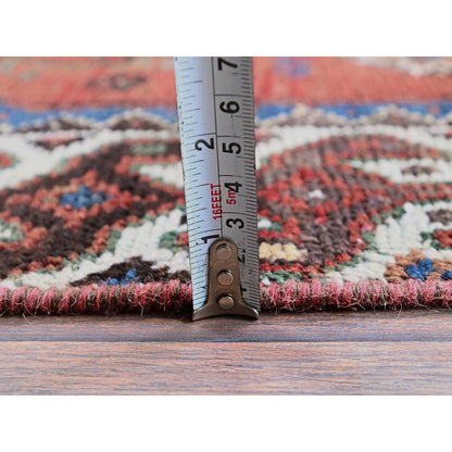 Overdyed & Vintage Wool Hand Knotted Rug Red 4.11x9.2 -O0805