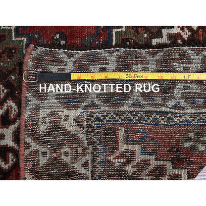 Overdyed & Vintage Wool Hand Knotted Rug Red 4.11x9.2 -O0805