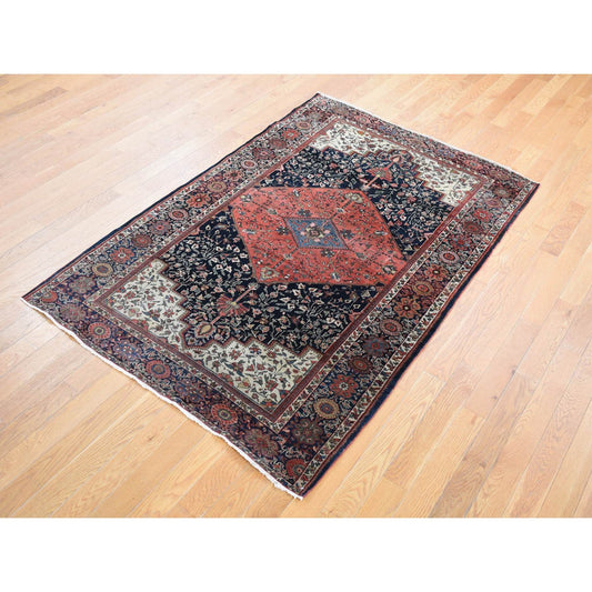 Persian Wool Hand Knotted Rug Blue Midnight Blue 4.2X6.6 -O080601