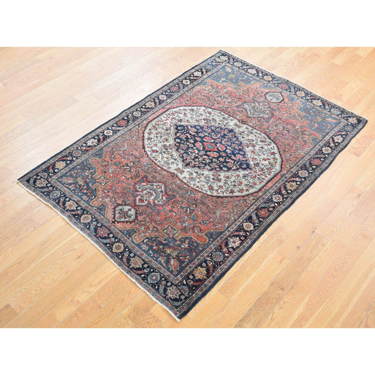 Persian Wool Hand Knotted Rug Red Midnight Blue 4.1X6.4 -O080602