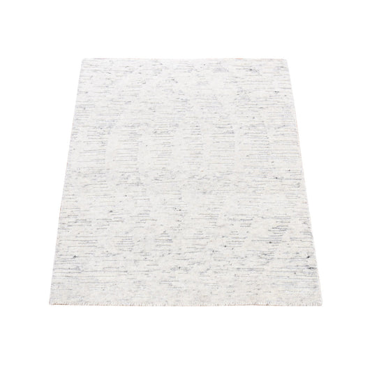 Modern and Contemporary Wool Hand Knotted Rug Ivory No Border 2.2X3.0 -O080603