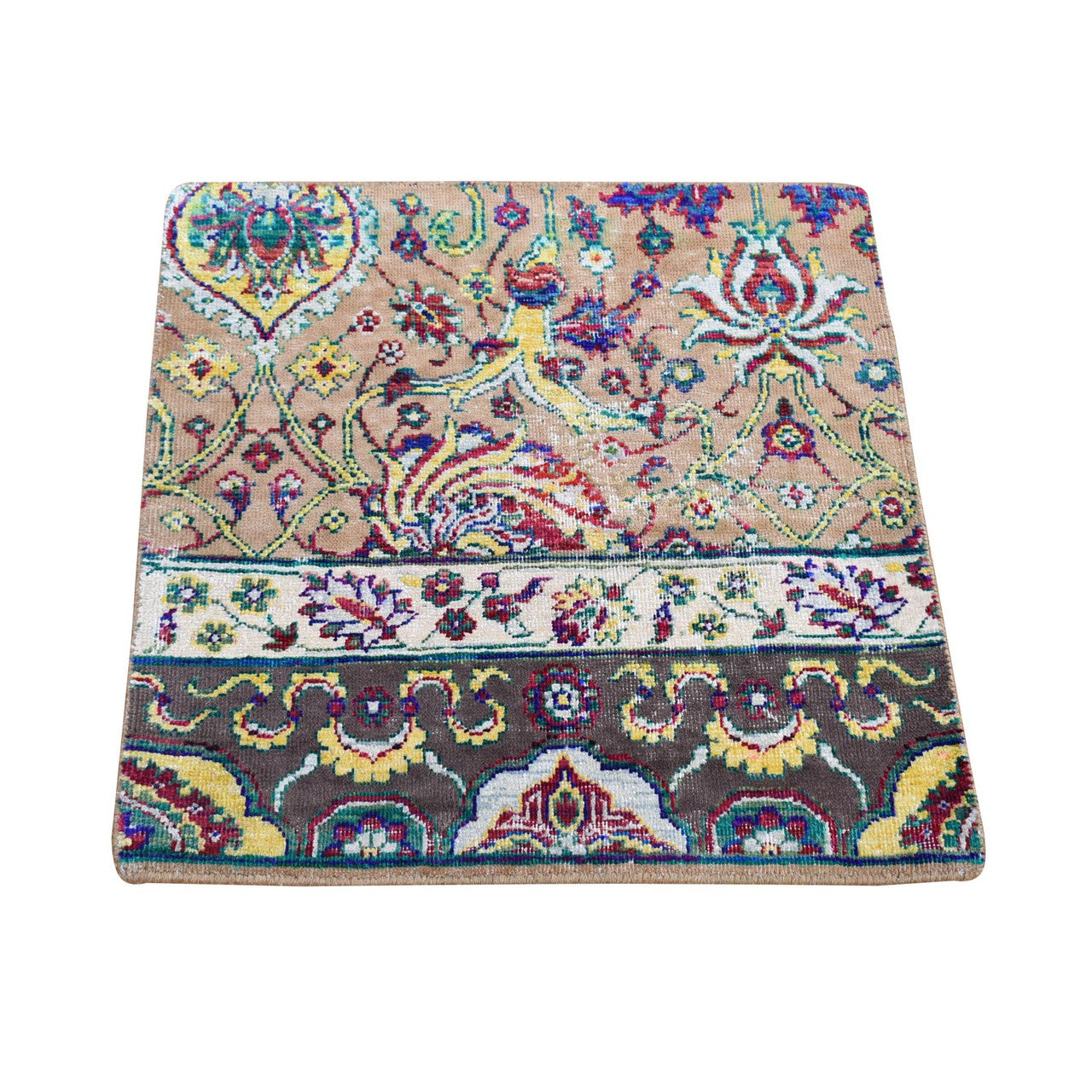 Brown 1'10" x 2'0" Rajasthan Hand knotted Wool/Silk Rug - Sku: O080605