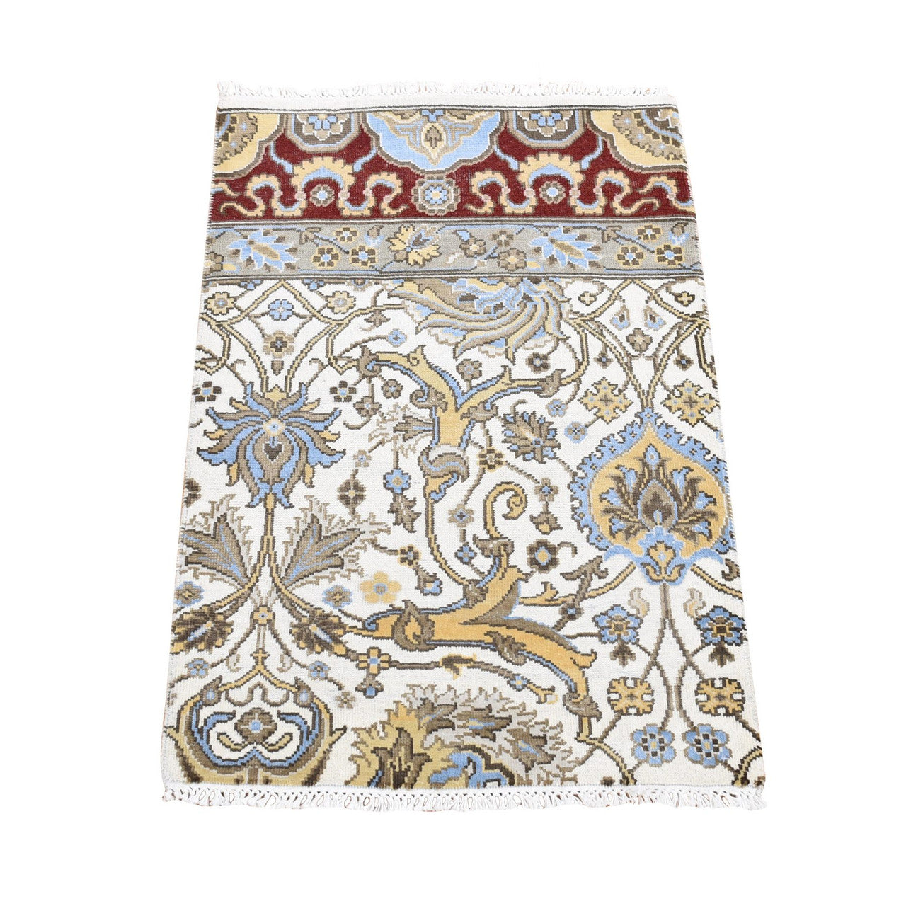 Ivory 2'0" x 3'2" Rajasthan Hand knotted Wool Rug - Sku: O080606