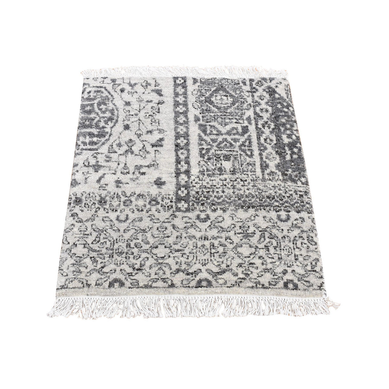 Gray 2'0" x 2'1" Mamluk Hand knotted Wool Rug - Sku: O080607
