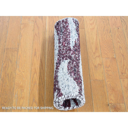 Modern and Contemporary Sari Silk Hand Knotted Rug Ivory No Border 2.0X3.0 -O080614