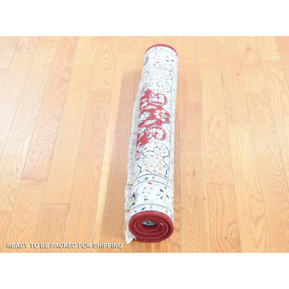 Fine Oriental Wool Hand Knotted Rug Red Ivory 3.1X3.2 -O080626