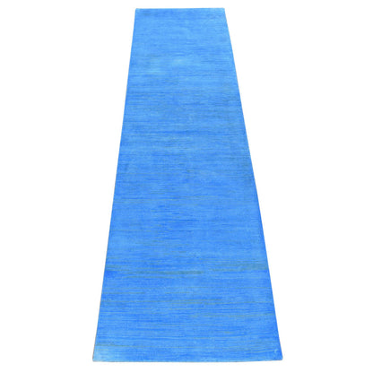 Overdyed & Vintage Wool Hand Knotted Rug Blue No Border 2.5X10.2 -O080631