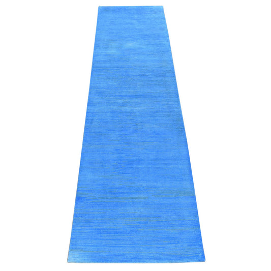 Overdyed & Vintage Wool Hand Knotted Rug Blue No Border 2.5X10.2 -O080631